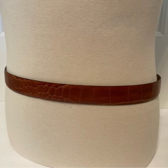 USA MADE MENS BELT BROWN CROC LOOK LEATHER IMPORTED PIG GOLD TONE BUCKLE 38 - Picture 5 of 11